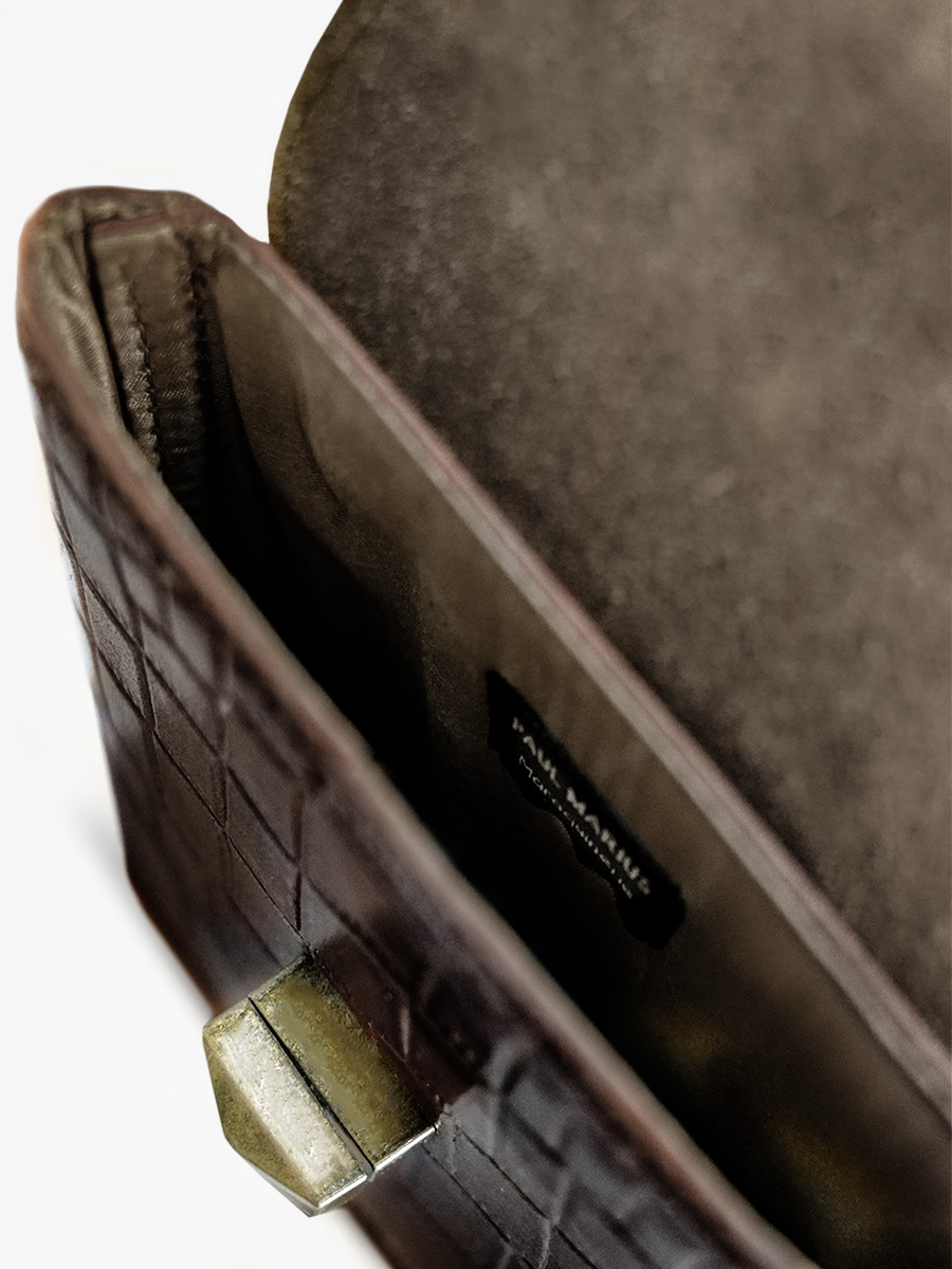 foto-interior-bolso-teléfono-cuero-mujer-agathe-alligator-marrón-paul-marius-m70-a-db