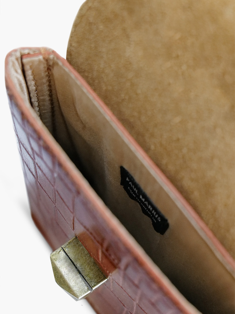foto-interior-bolso-teléfono-cuero-mujer-agathe-alligator-marrón-paul-marius-m70-a-l