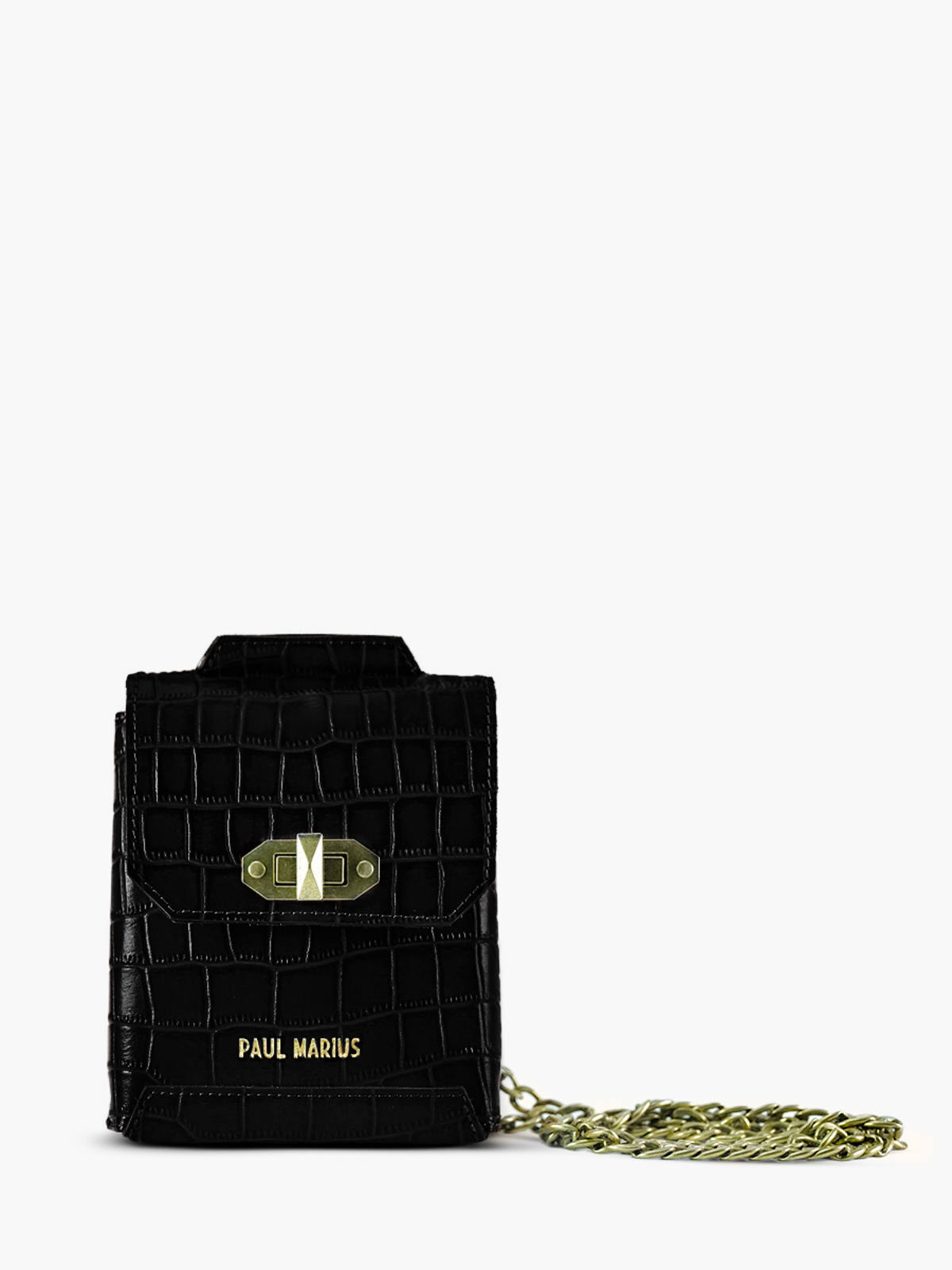 foto-vista-frontal-bolso-teléfono-cuero-mujer-agathe-alligator-negro-paul-marius-m70-a-b