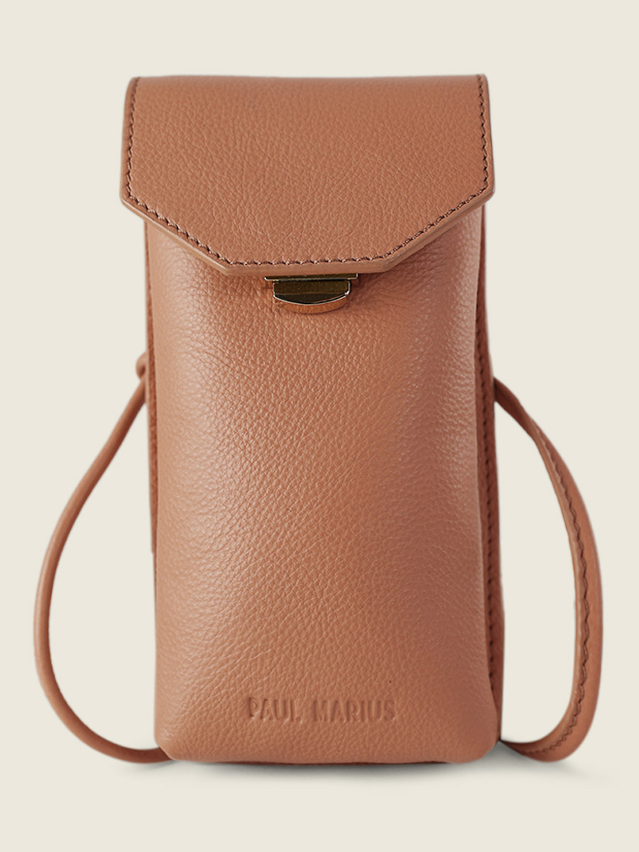 foto-vista-lateral-bolso-teléfono-cuero-marrón-eva-art-deco-caramel-paul-marius-m71-ad-ca