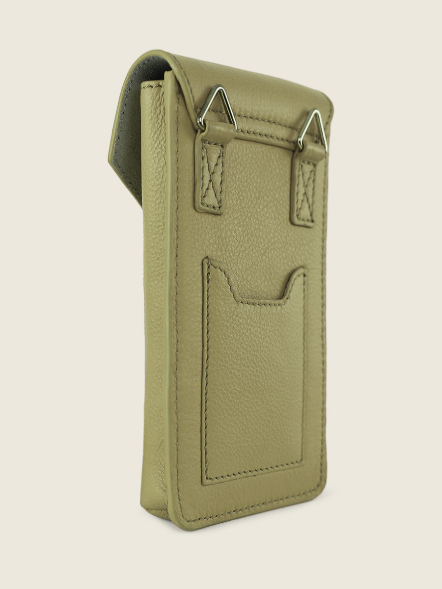 foto-vista-lateral-bolso-teléfono-cuero-verde-eva-art-deco-almendra-paul-marius-m71-ad-al