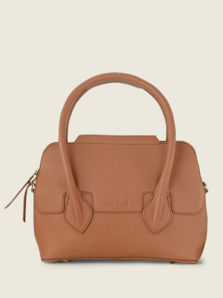 foto-vista-frontal-bolso-de-mano-de-cuero-marrón-gisele-s-art-deco-caramel-paul-marius-w32s-ad-ca