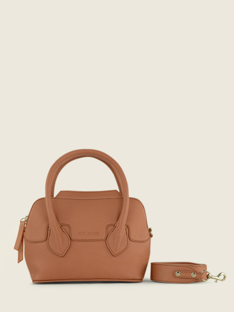 foto-vista-frontal-mini-bolso-de-mano-cuero-marrón-gisele-xs-art-deco-caramel-paul-marius-w32xs-ad-ca
