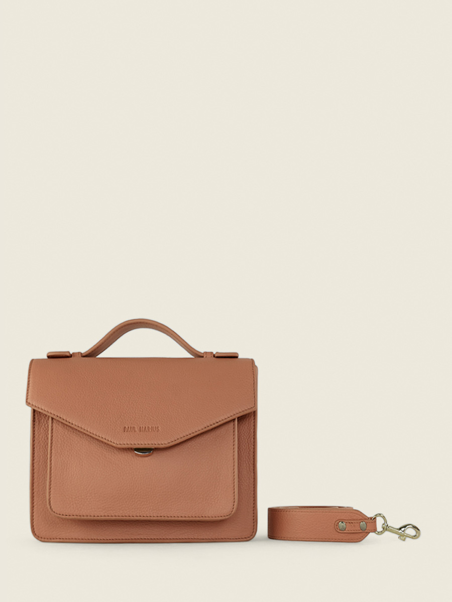 foto-vista-frontal-bolso-de-mano-cuero-marrón-simone-art-deco-caramel-paul-marius-w33-ad-ca