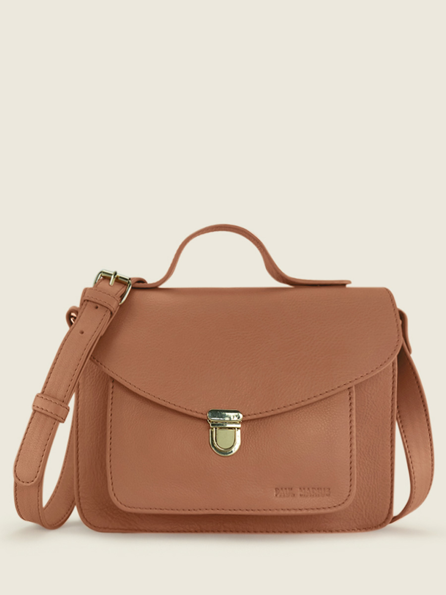 foto-vista-frontal-bolso-de-mano-cuero-mujer-marrón-mademoiselle-george-art-deco-caramel-paul-marius-w05-ad-ca