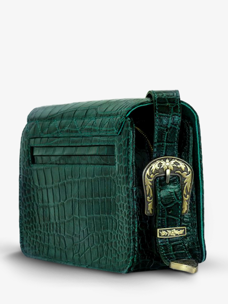 foto-vista-lateral-bolso-bandolera-cuero-mujer-lebaguette-alligator-verde-paul-marius-w29-a-dg