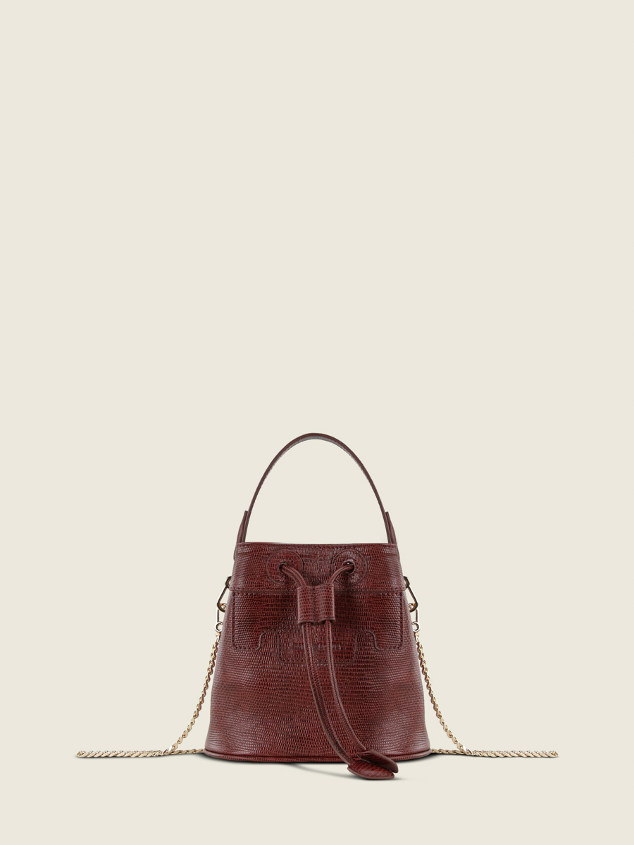 mini bolso tipo cubo de cuero rojo Capucine XS 1960 granate vista frontal W39XS L R