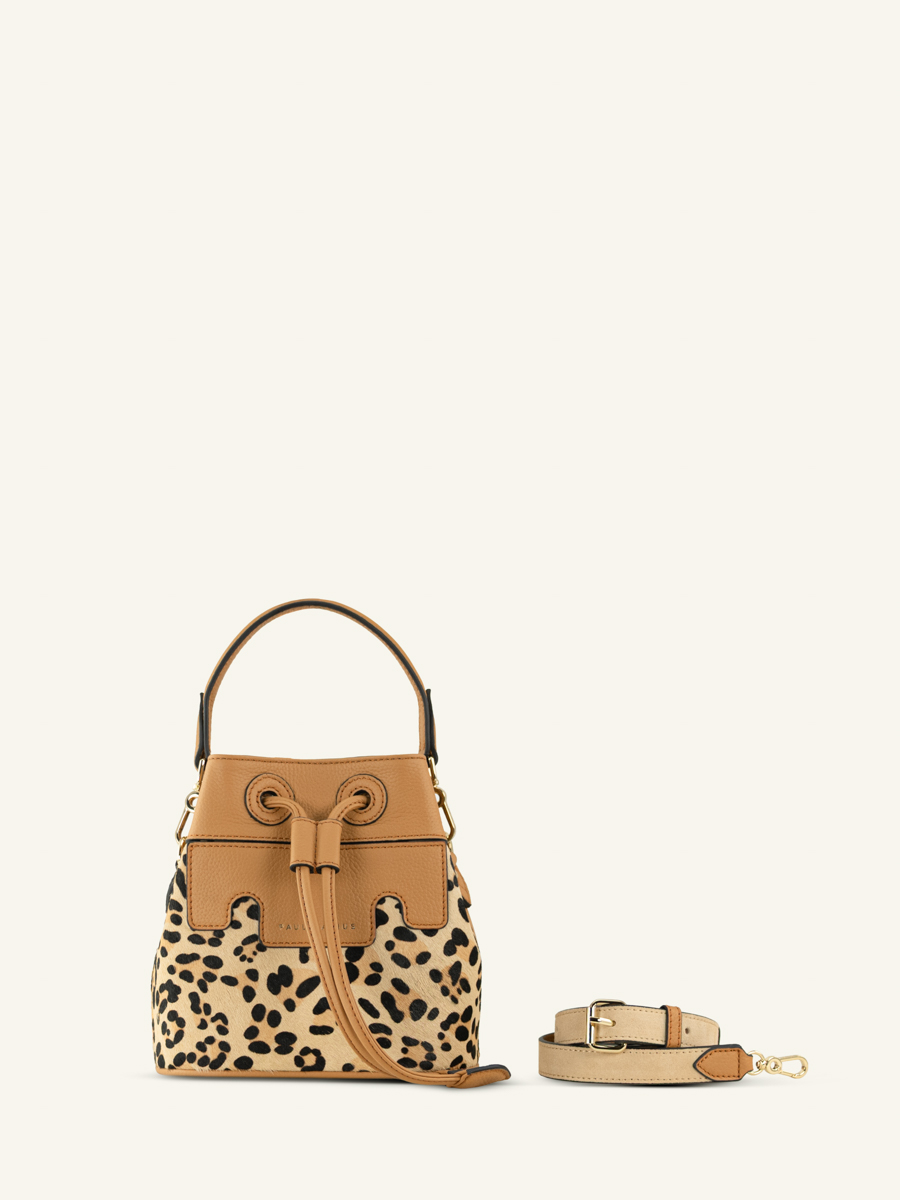 mini bolso tipo cubo de cuero Capucine XS leopardo beige vista frontal w39xs-lp-bei