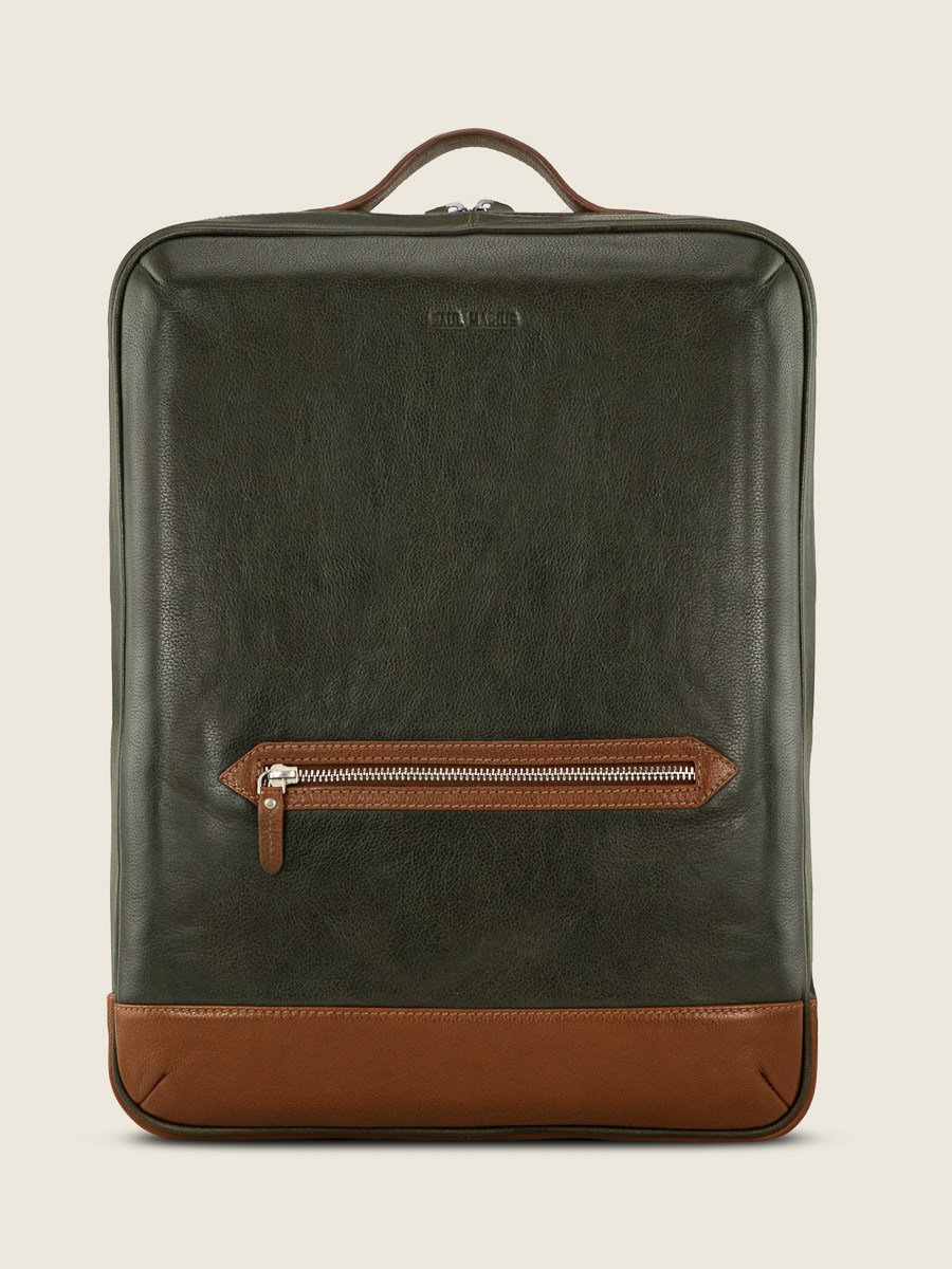foto-vista-frontal-mochila-cuero-verde-marrón-la-suite-charles-verde-inglés-natural-paul-marius-b11-gr-l
