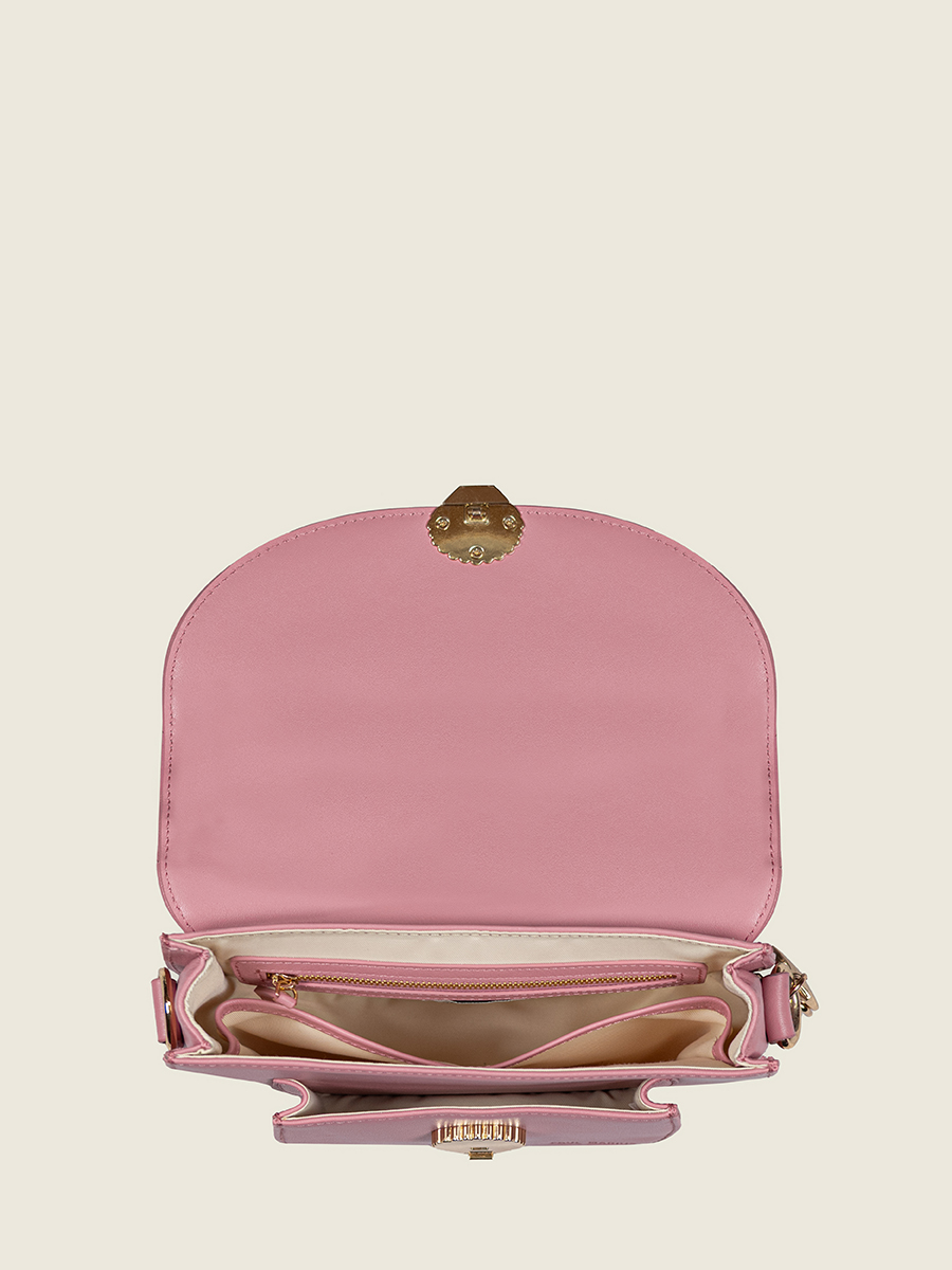 bolso bandolera de cuero mademoiselle george coquillage rosa vista interior w105 pi