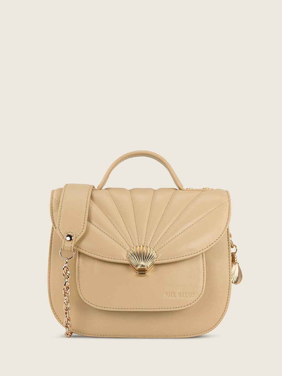 bolso bandolera de cuero beige Mademoiselle George Coquillage arena vista frontal W105 N