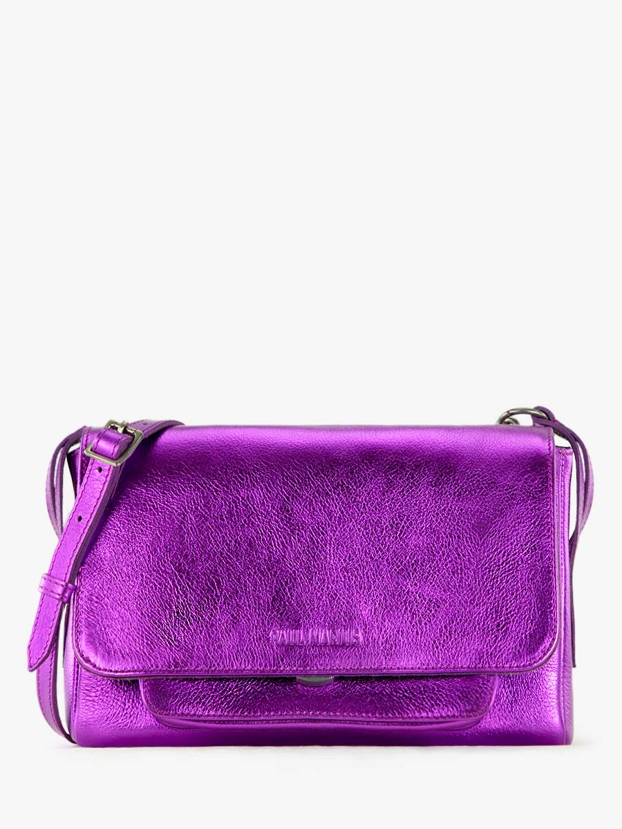 foto vista frontal bolso bandolera cuero violeta metalizado Diane S Bonbon Paul Marius W35S M P