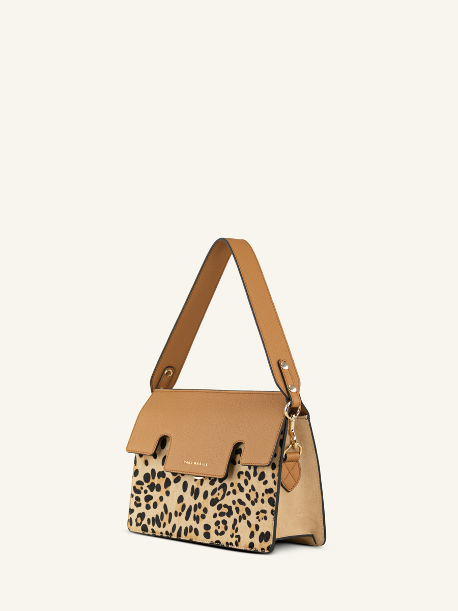 bolso baguette de piel Gabrielle Leopard beige vista lateral w42-lp-bei