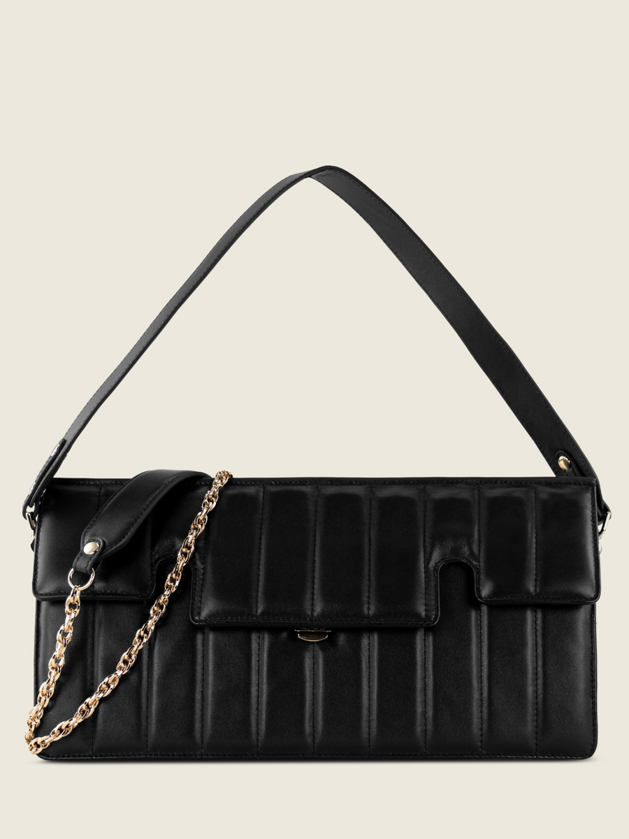 bolso-baguette-acolchado-cuero-gabrielle-ultra-long-tapicería-negro-vista-frontal-paul-marius-w42l-mat-s-b
