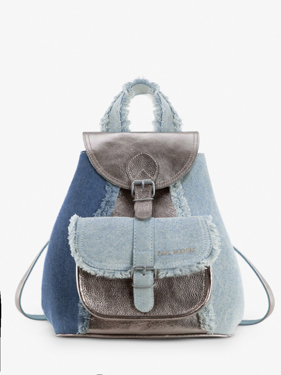 foto-vista-lateral-mochila-cuero-vaquero-plateado-mujer-lebaroudeur-denim-acero-paul-marius-m40-gm-denim