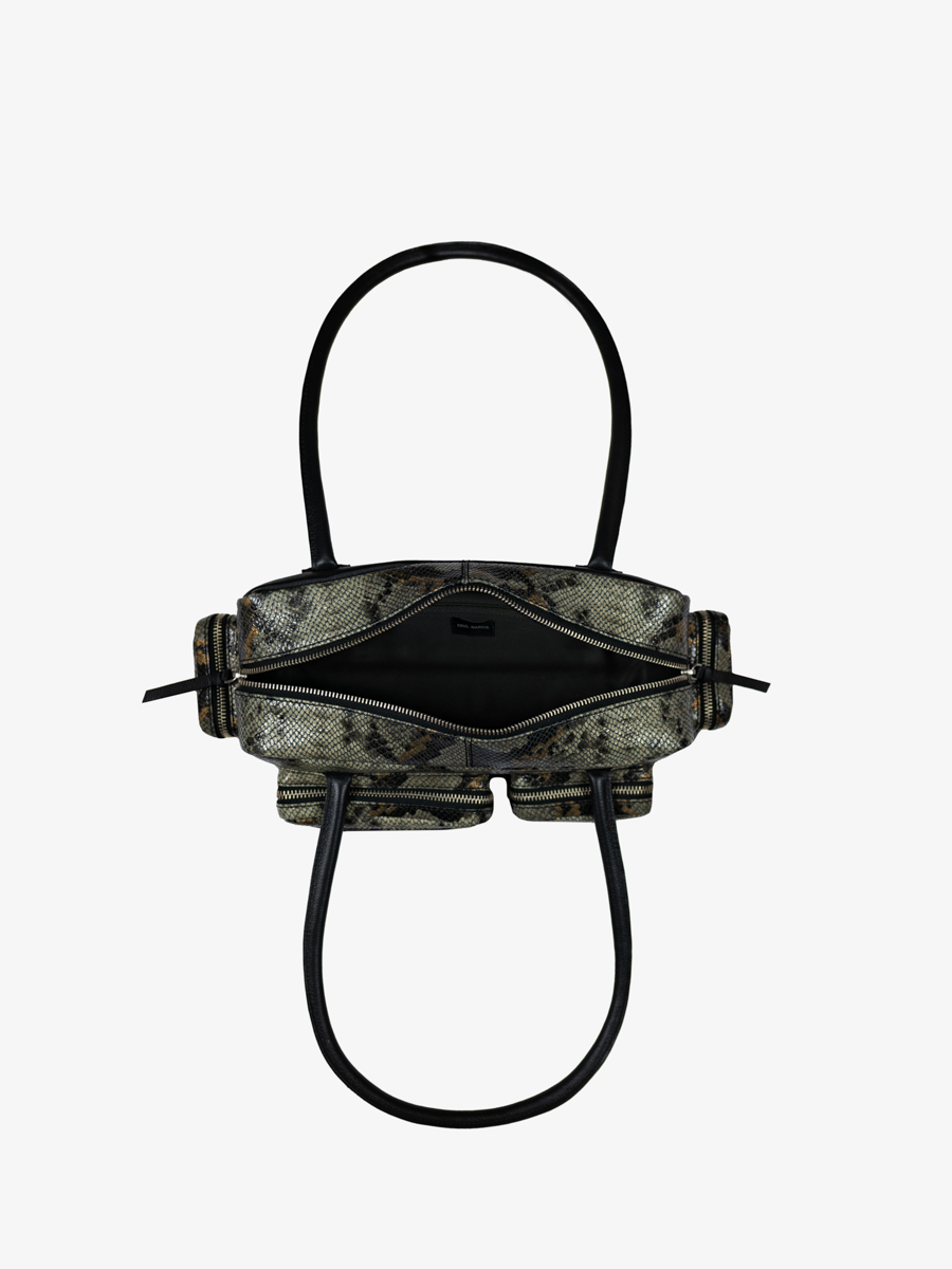 bolso-multibolsillos-cuero-pitón-gris-negro-lebasset-90s-pitón-vista-interior-w56-p-gre-b