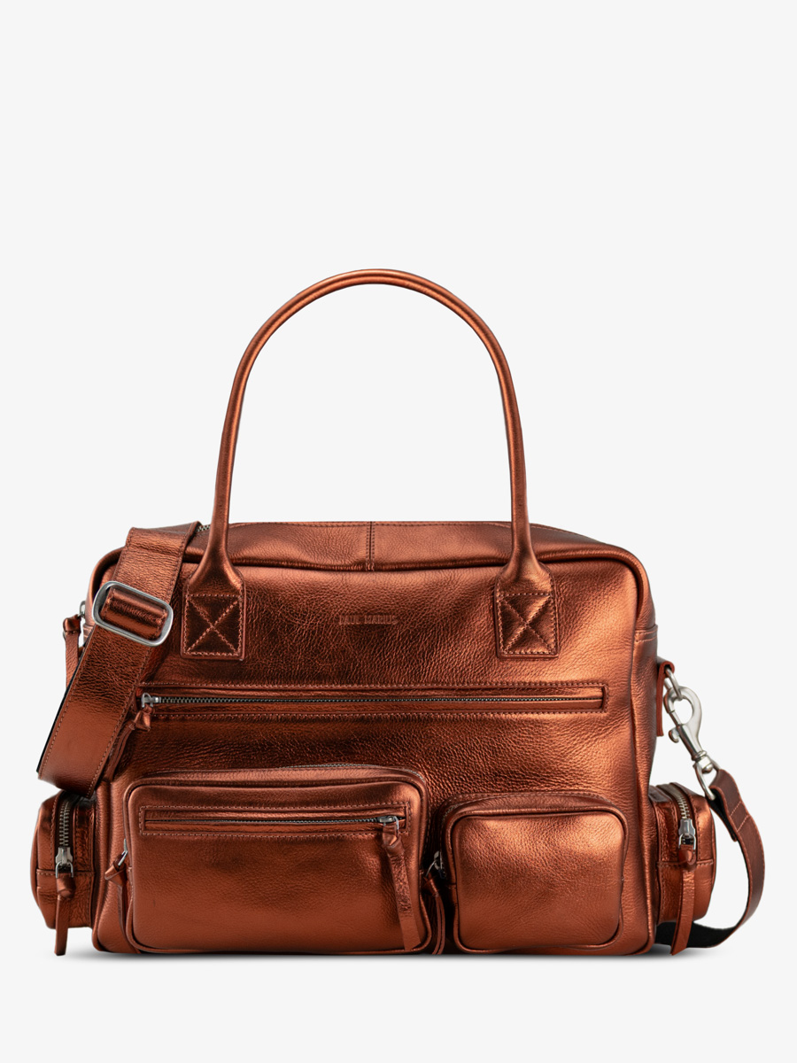 maletín-multibolsillos-cobre-metalizado-ledandy-90s-Ginger-vista-frontal-w204-m-o