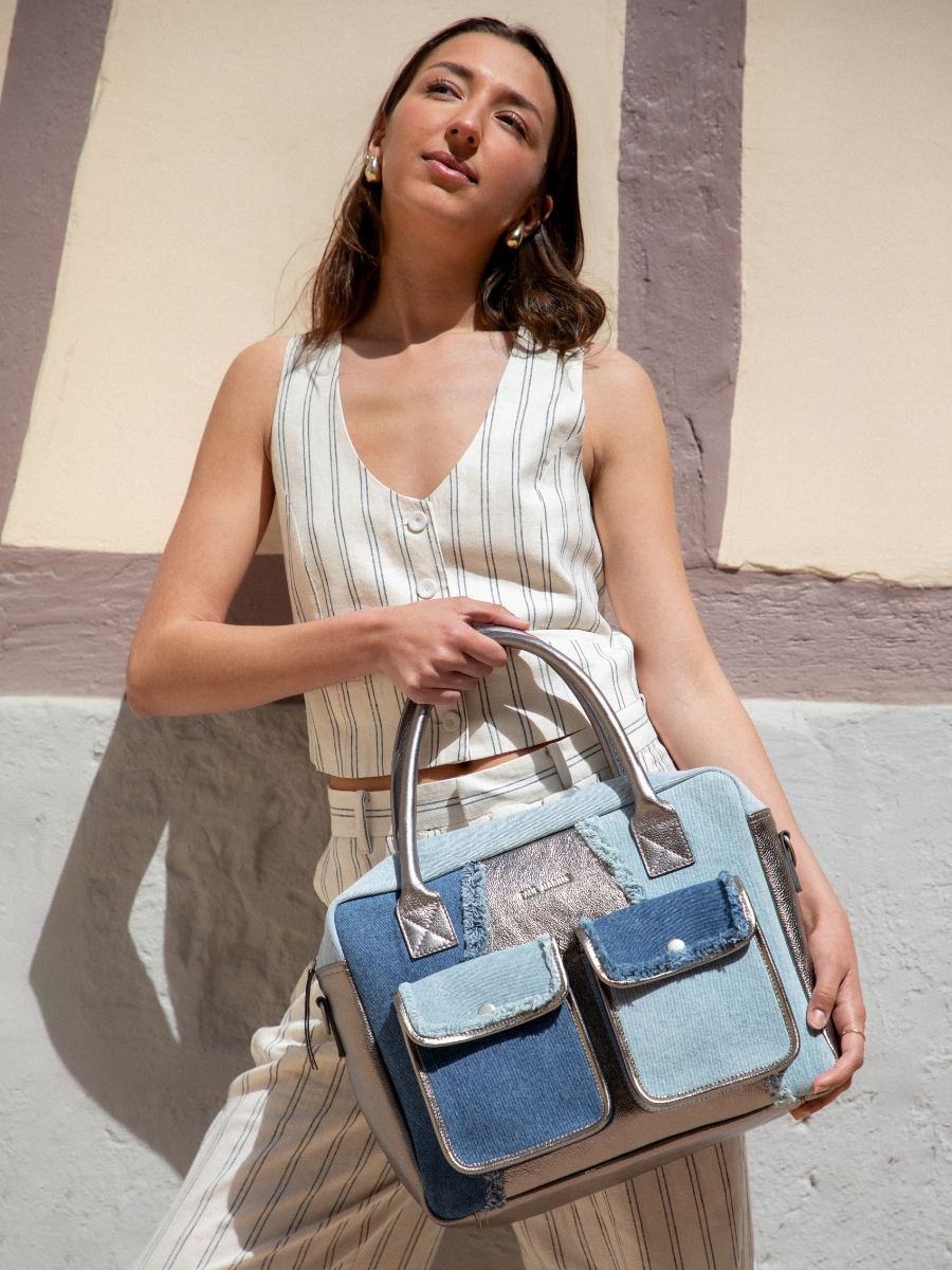 foto-vista-frontal-bolso-bandolera-cuero-jean-plateado-mujer-ledandy-denim-acier-paul-marius-w04-gm-denim
