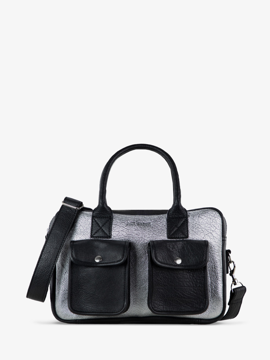 foto-vista-frontal-bolso-mano-cuero-plateado-negro-ledandy-s-plateado-negro-paul-marius-w04s-s-b