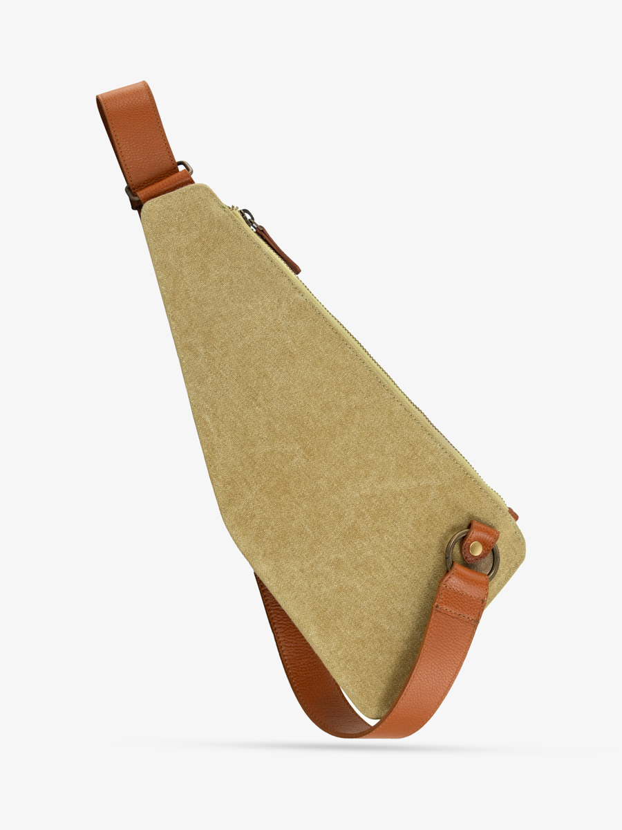 bolso-bandolera-cuero-marrón-verde-LeHolster-cognac-lona-caqui-vista-trasera-w62-oco-gc