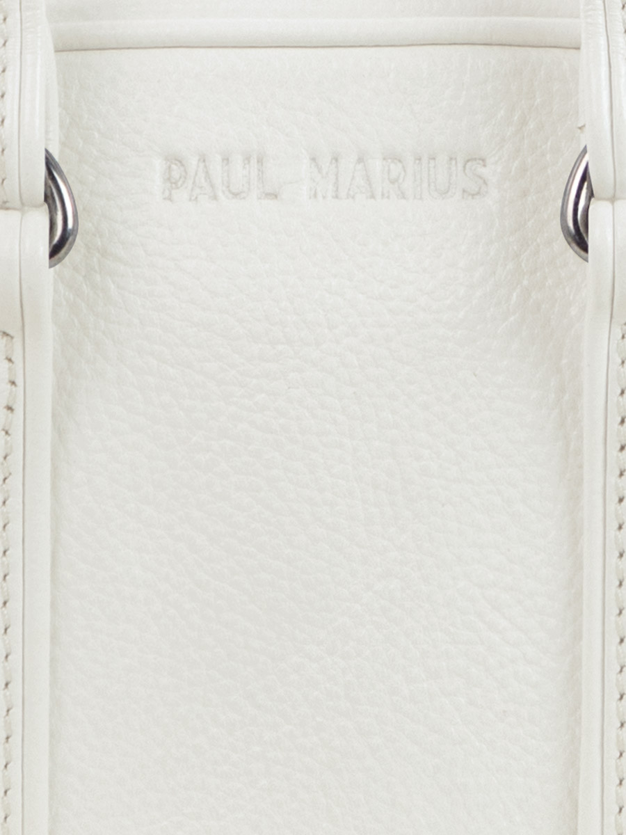 foto-vista-zoom-material-bolso-mano-cuero-blanco-lemini-bowling-vedette-paul-marius-w45xs-w