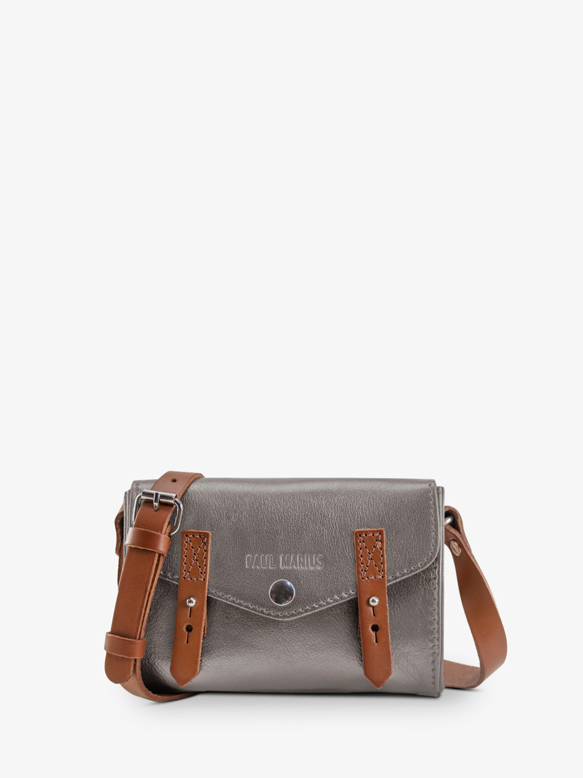 foto-vista-frontal-bolso-bandolera-cuero-plateado-lindispensable-acero-paul-marius-w08-gm