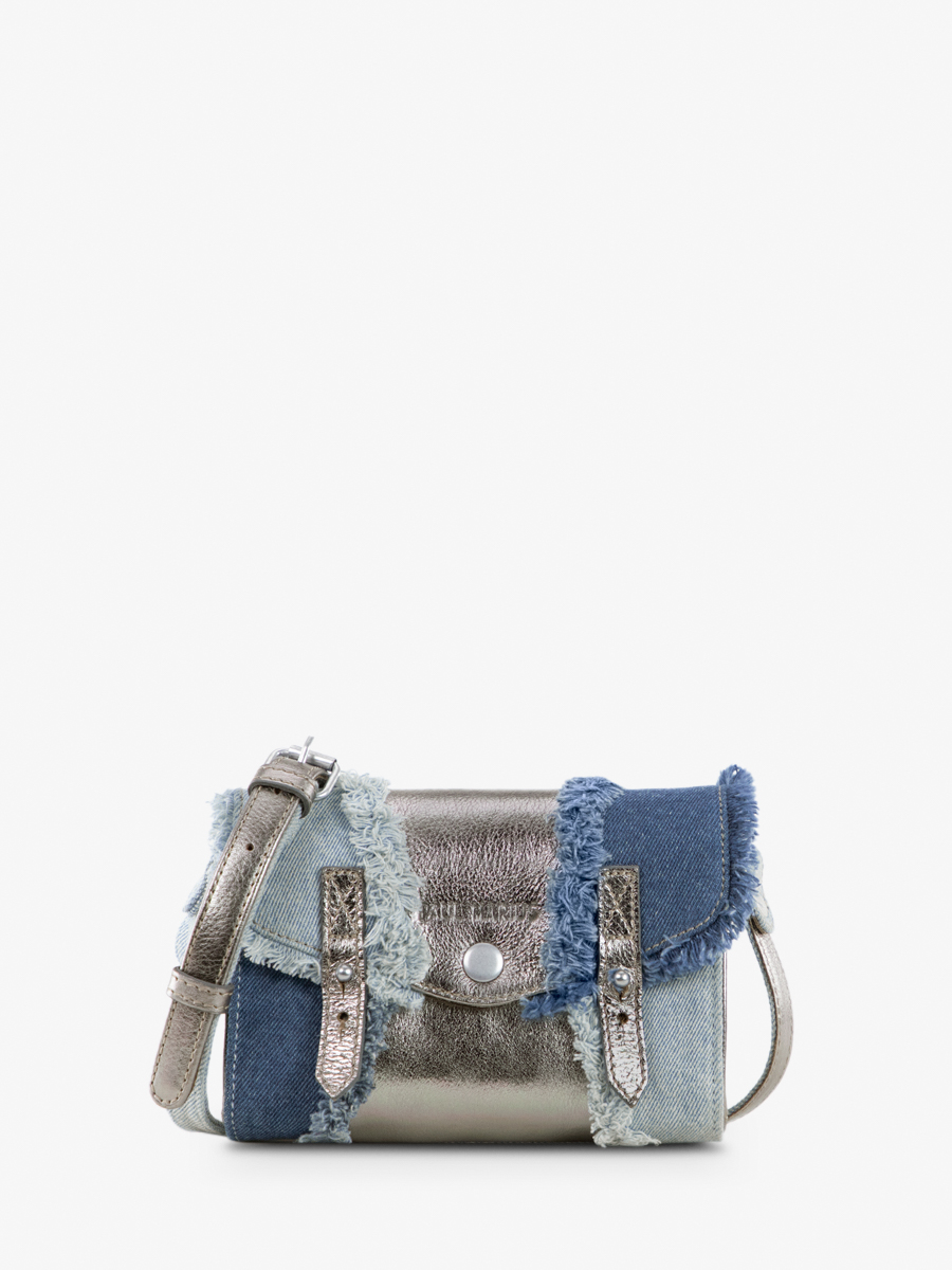 foto-vista-frontal-bolso-bandolera-cuero-vaquero-plateado-mujer-lemini-indispensable-denim-acier-paul-marius-w08s-gm-denim