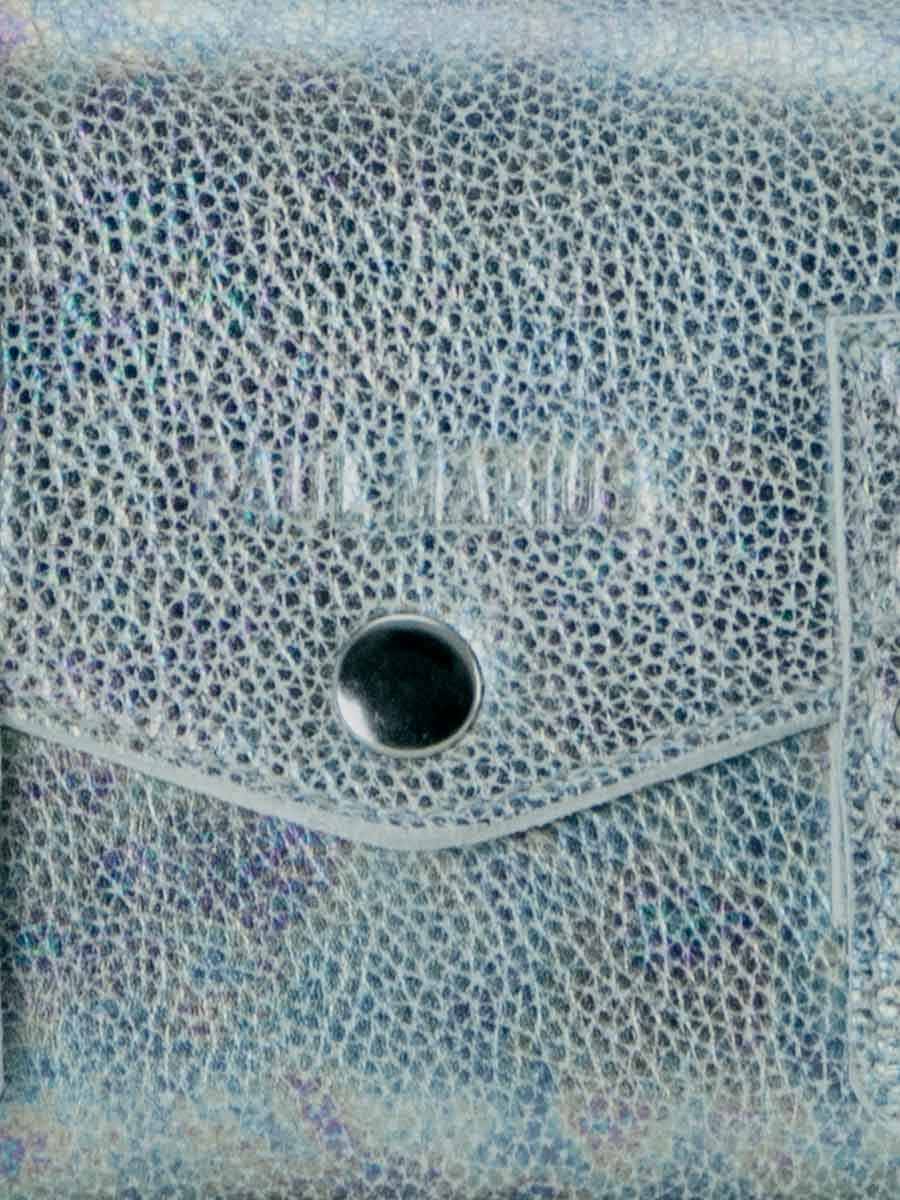 foto-en-primer-plano-material-bolso-bandolera-cuero-blanco-holográfico-lemini-indispensable-granite-paul-marius-w08s-gra-w