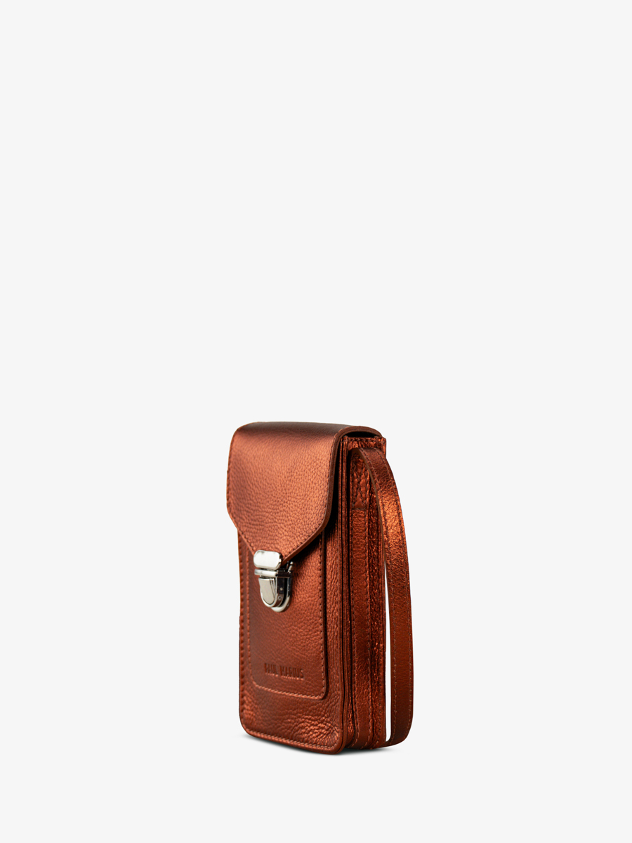 bolso-teléfono-cuero-cobre-leporte-teléfono-Ginger-vista-lateral-m88-m-o