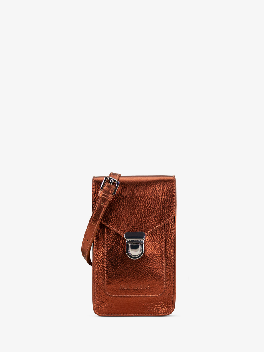 bolso-teléfono-cuero-cobre-leporte-teléfono-Ginger-vista-frontal-m88-m-o