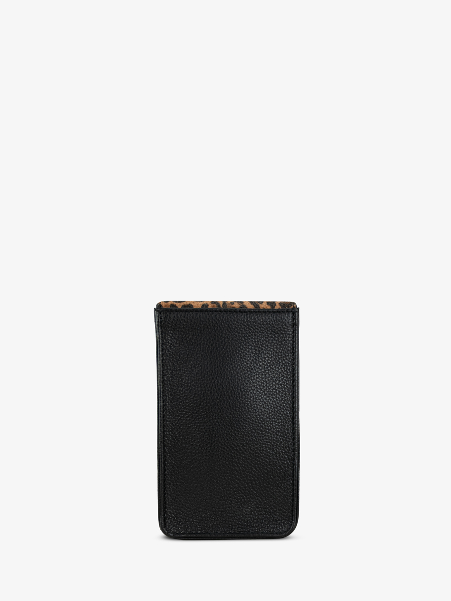 bolso-teléfono-cuero-leporte-teléfono-leopardo-negro-vista-trasera-m88-lp-b