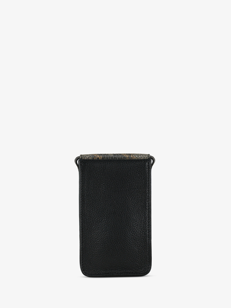bolso-para-teléfono-de-cuero-leporte-telephone-pitón-gris-negro-vista-trasera-m88-p-gre-b