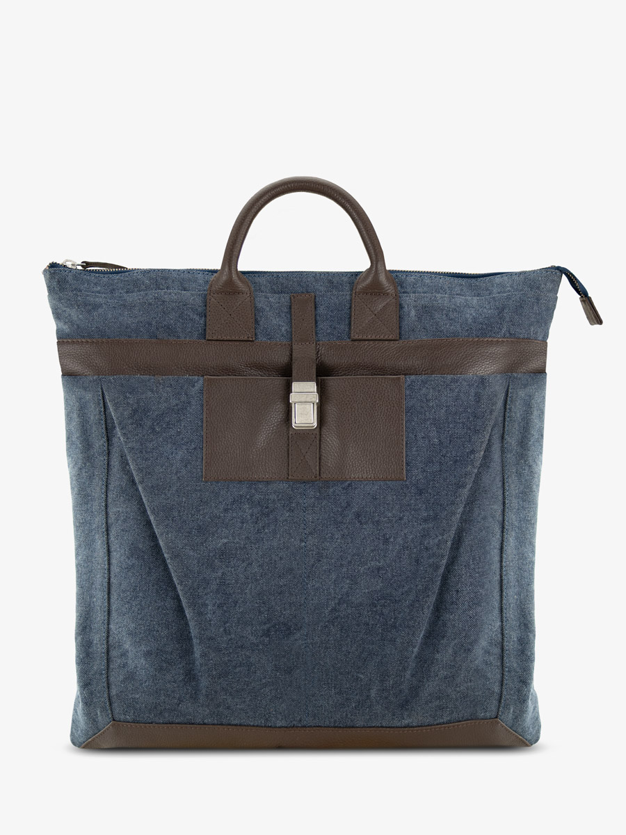 maletín-mano-mochila-aviador-cacao-lona-azul-vista-frontal-b07-odbr-bluc