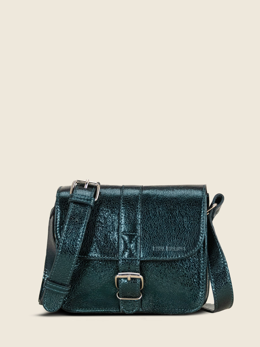 bolso pequeño bandolera de cuero para mujer verde brillante lessentiel minuit vista frontal m21 m grande