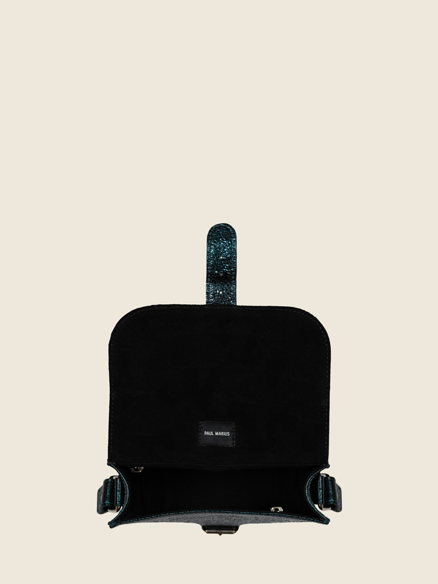 bolso pequeño bandolera de cuero para mujer verde brillante lessentiel minuit vista interior m21 m grande