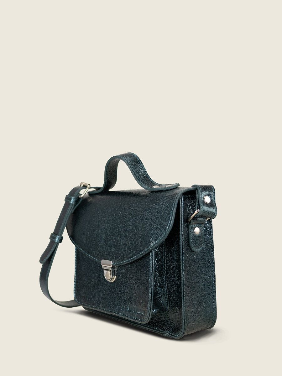 bolso-bandolera-cuero-verde-brillante-Mademoiselle George-minuit-vista-lateral-W05-M-gr