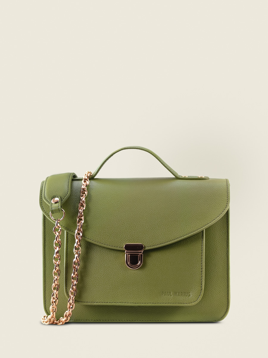 bolso bandolera de cuero mademoiselle george n2 verde oliva vista frontal w105 gr-o