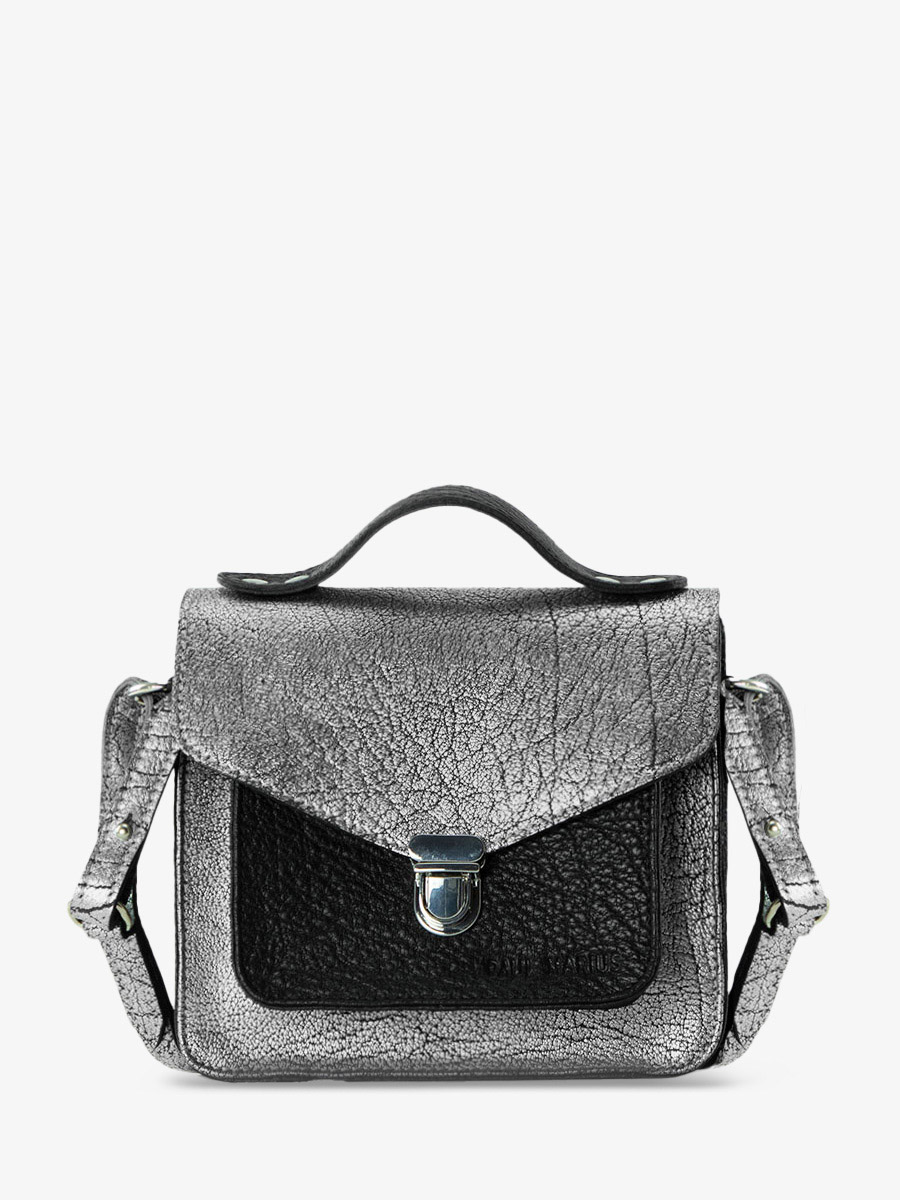 foto-vista-frontal-bolso-de-mano-cuero-plateado-negro-mademoiselle-george-xs-plateado-negro-paul-marius-w05xs-s-b