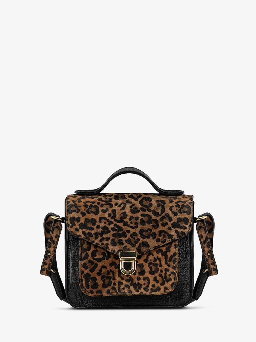 foto vista frontal bolso de mano de cuero negro leopardo mademoiselle george XS leopardo negro paul marius W05XS LP B
