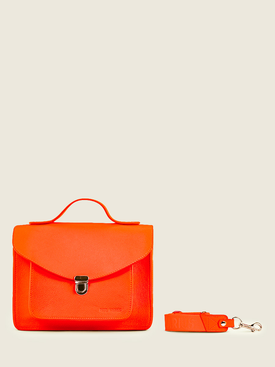 foto vista frontal bolso de mano de cuero naranja mademoiselle george neon paul marius w05 ne o