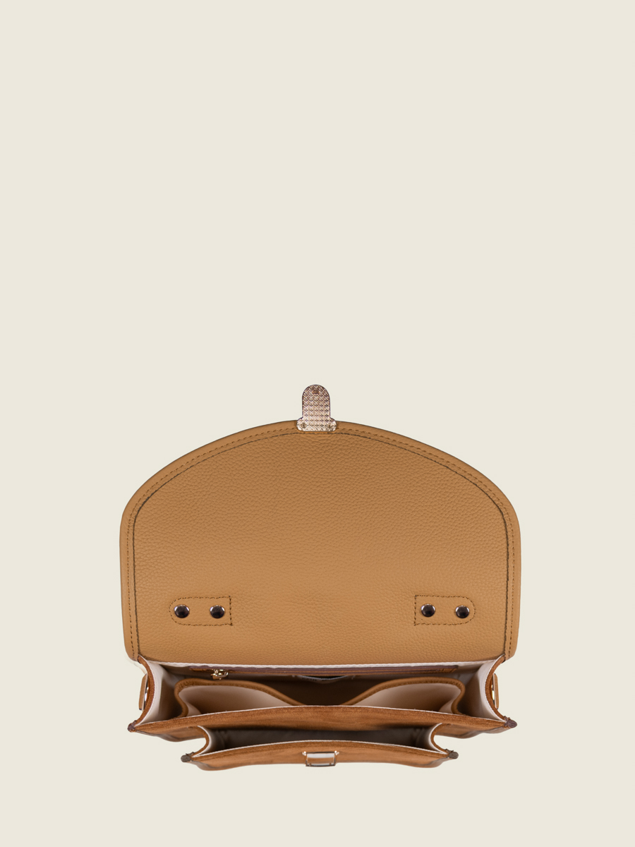 bolso bandolera de cuero marrón Mademoiselle George N2 Fauve vista interior W105 SU CO