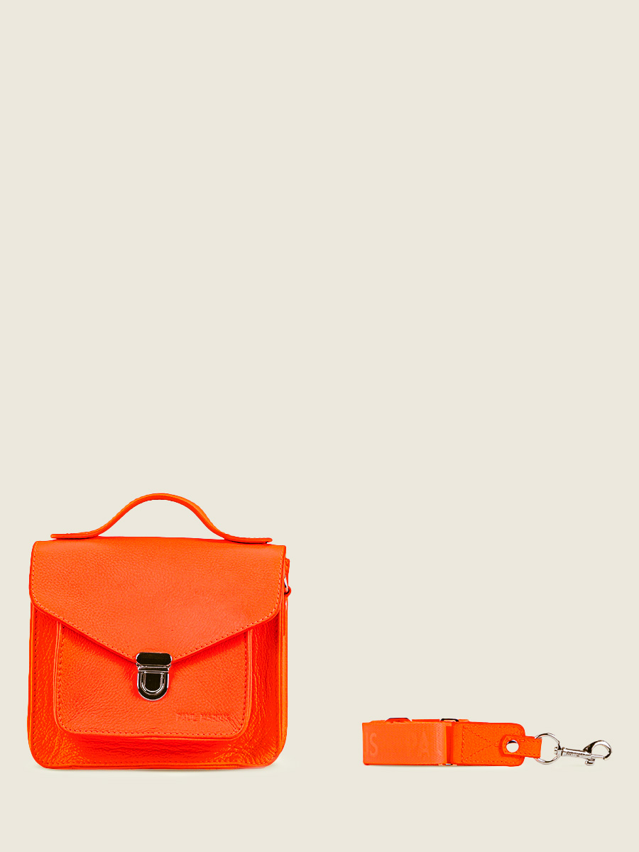 foto vista frontal bolso de mano de cuero naranja mademoiselle george xs neon paul marius w05xs ne o