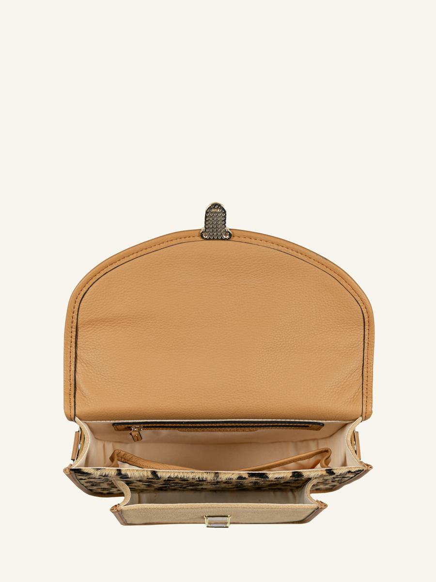 bolso bandolera de cuero Mademoiselle George leopardo beige vista interior W05-lp-bei