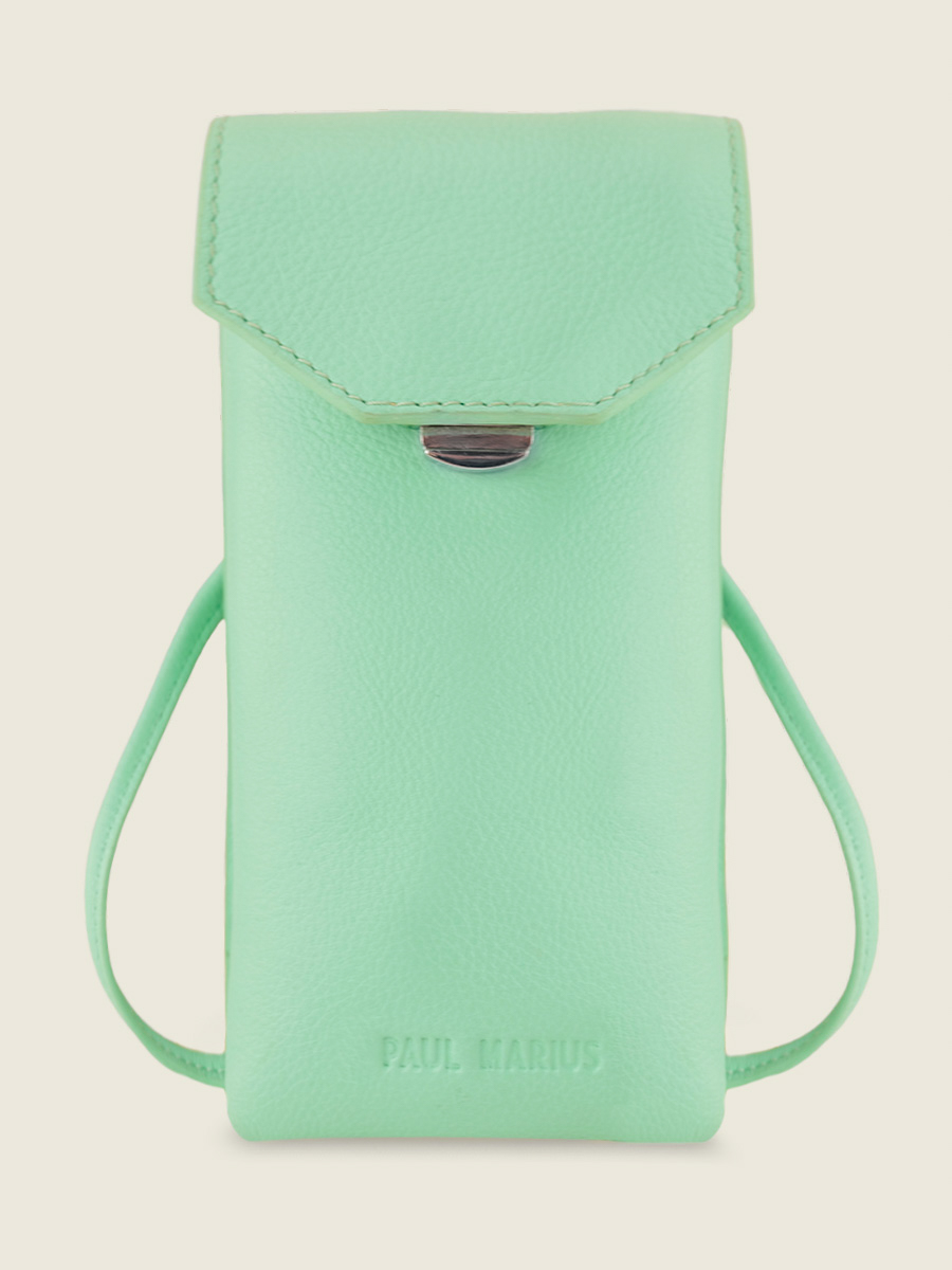 foto-vista-frontal-bolso-teléfono-cuero-verde-eva-pastel-menta-paul-marius-m71-pt-gr