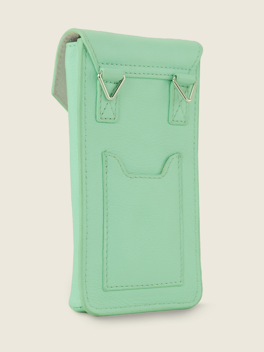 foto-vista-lateral-bolsa-teléfono-cuero-verde-eva-pastel-menta-paul-marius-m71-pt-gr