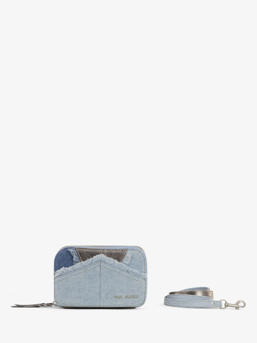 foto-vista-lateral-bolso-riñon-cuero-jean-plateado-mujer-labanane-denim-acier-paul-marius-m66-gm-denim