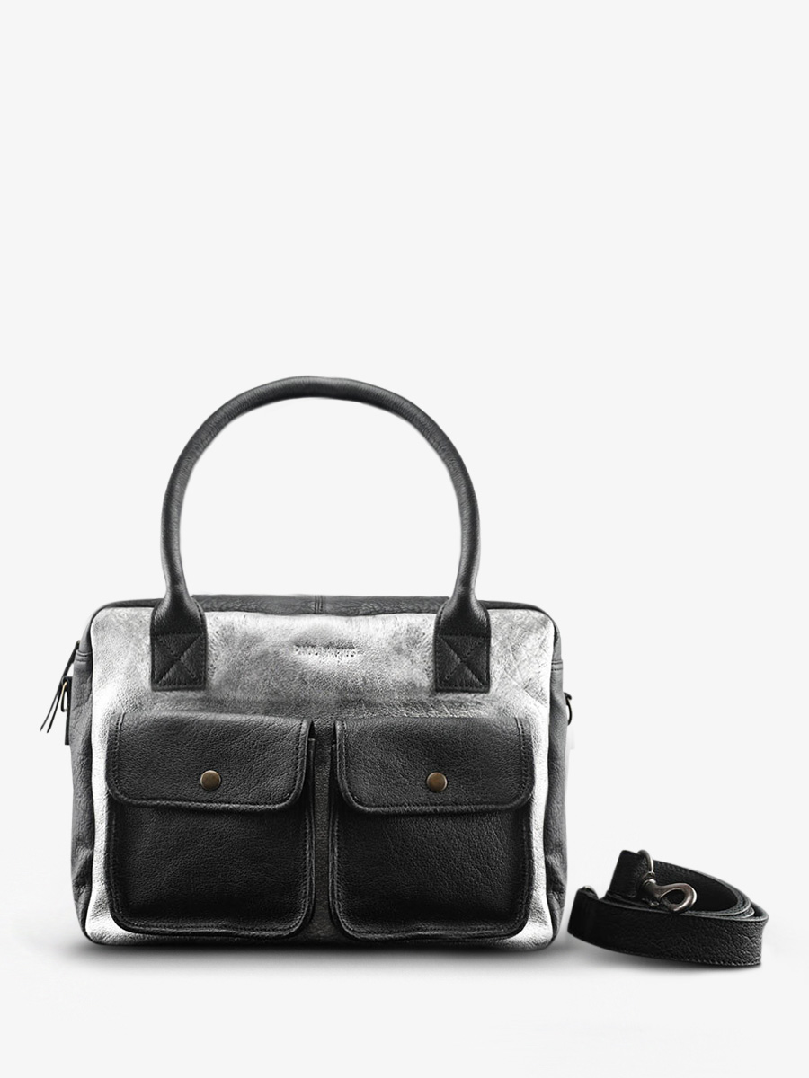 foto-vista-frontal-portapapeles-cuero-mujer-plateado-negro-ledandy-plateado-negro-paul-marius-w04-s-b