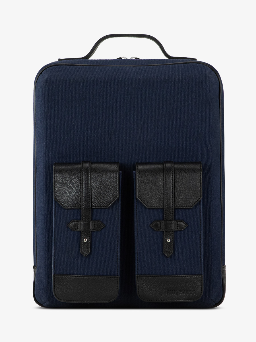 foto-vista-frontal-mochila-cuero-unisex-azul-negro-urbain-negro-lona-azul-marino-paul-marius-b08-obl-bluc