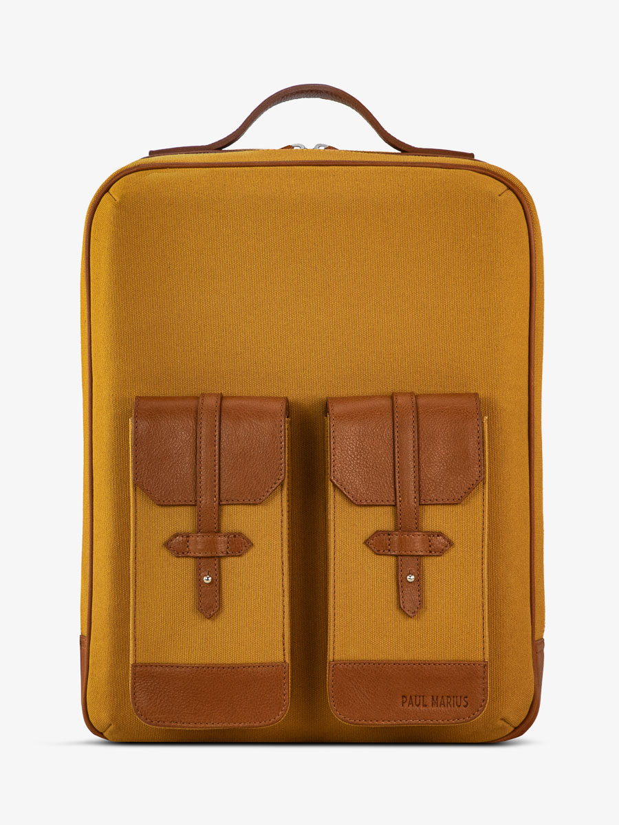 foto-vista-frontal-mochila-cuero-unisex-natural-amarillo-urbano-natural-lona-azafranada-paul-marius-b08-ol-yc