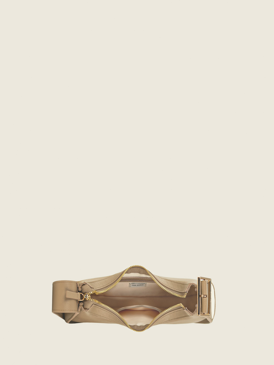 mini bolso baguette de cuero marrón Victoire XS gris topo vista interior w54xs-bei